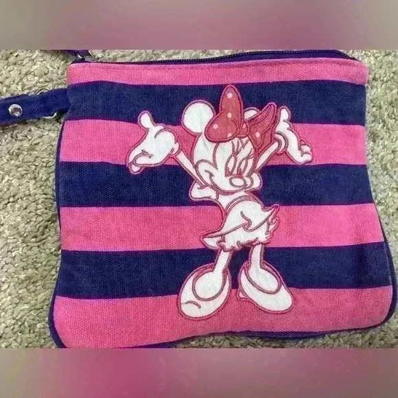 Disney Parks Minnie Mouse Wristlet Navy/Pink Stripe - Picture 2 of 6